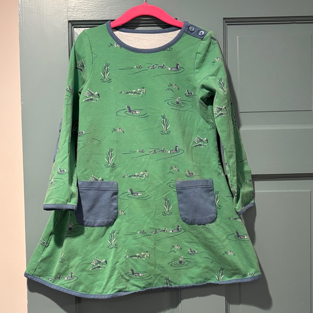 Shrimp & Grits Kids Green Long-Sleeve Dress with Duck Print Size 5T